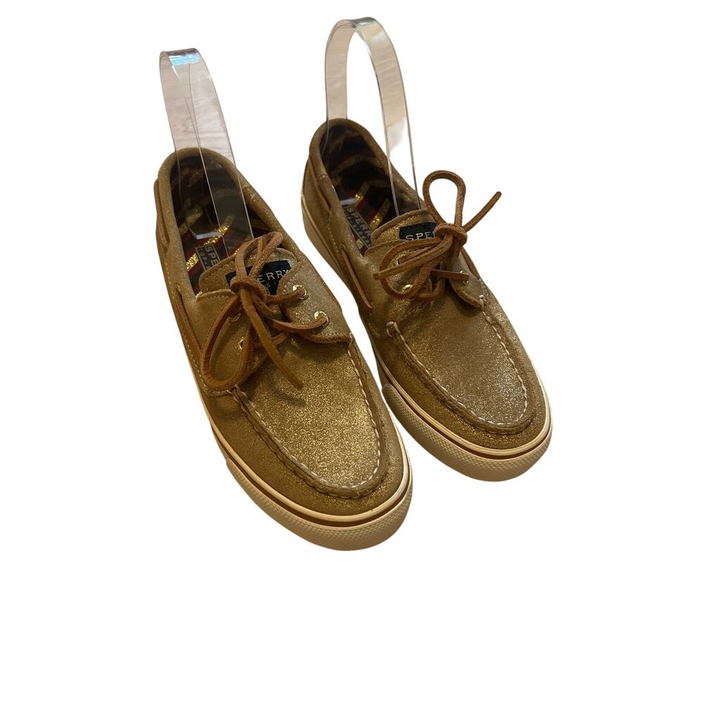 Sperry Top Sider Gold Glitter Suede Leather Boat Shoes Loafers 6.5